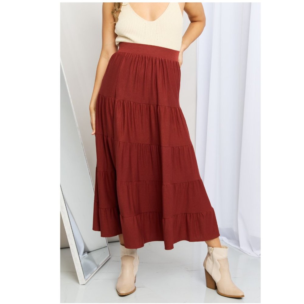 Rust Tiered Flowy Long Length Skirt sz S M L & Plus sizes